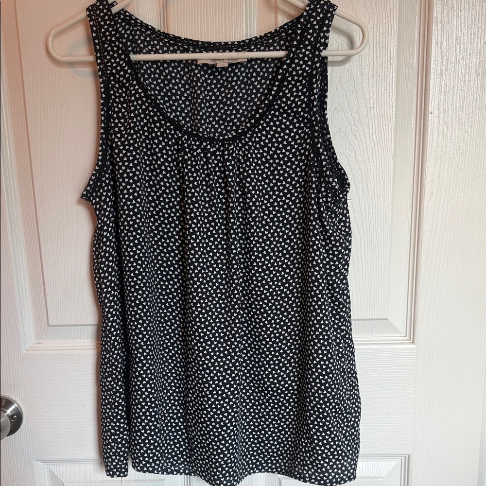 LOFT Black and White Heart-Dotted Tank Top